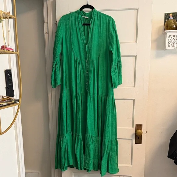 Green Tiered Button-Front Maxi Dress - Picture 6 of 9